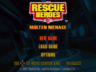 Rescue Heroes Molten Menace title screen for Playstation